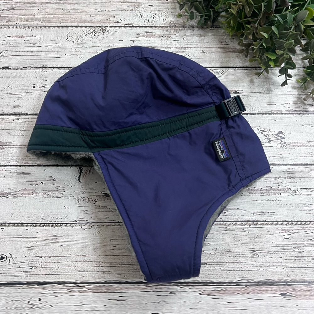 Vintage Patagonia Snow Dome Winter Hat Sherpa Fleece Purple Green 90s